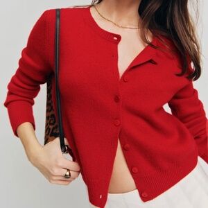 Reformation Clara Cashmere Crew Cardigan Red - Size XS